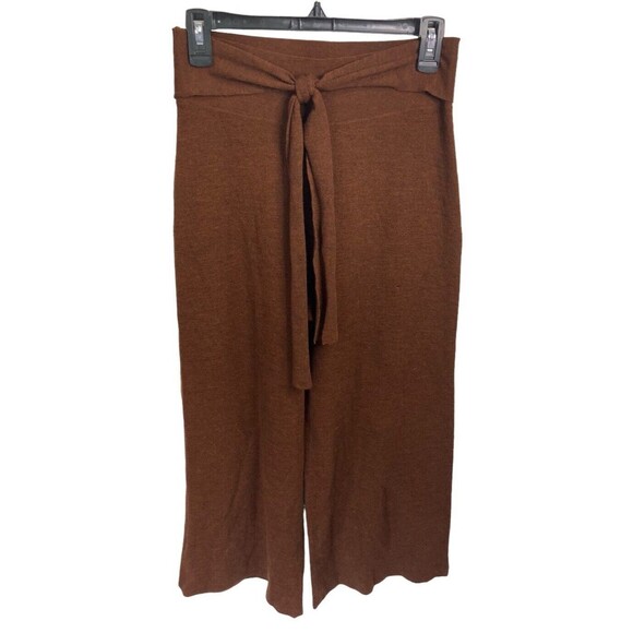 By Anthropologie Wool Wide Leg Crop Pants Front‎ Tie FLAWS Size Small Brown - Picture 1 of 7